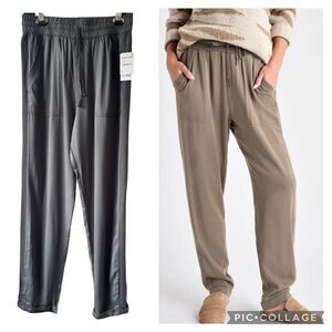 Splendid Women's Small Pull On Elastic Waistband Drawstring Pants in Olive Brown